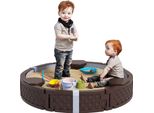 Aiyaplay Sabbiera, Sabbiera Con 3 Posti A Sedere, Base Impermeabile, Telo Protettivo Resistente Alle Intemperie, Per Bambini Da 1,5 A 5 Anni Marrone Scuro