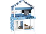 Aiyaplay Cucina Di Fango Cucina Da Giardino Per Bambini In Legno Con Fornello, Lavello, Rubinetto, Ripiani, Pentole, Accessori, Cucina Da Gioco Per Bambini 3-7 Anni Blu