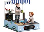 Aiyaplay Sabbiera Con Tetto, 90 X 108 Cm Sabbiera In Legno Sabbiera Con Panca, Tavolo Da Disegno, Fioriere, Design Negozio Per 2 Bambini 3-7 Anni Blu