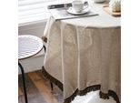 Tovaglia Di Lino Di Cotone Lavabile, Tovaglie D'epoca Per Tavoli Rettangolari Cucina Sala Da Pranzo Tavola Decorazione Mobili Copertura (Beige, 140X220Cm)
