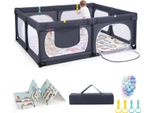 Costway Box Per Bambini Con Tappetino, 189 X 158 Cm Recinto Per Bambini Da 0 A 3 Anni Grigio Scuro