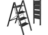 Scala A Gradini Pieghevole, Alluminio Leggero, Gradini Antiscivolo, Scala A 4 Gradini Nera