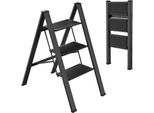 Scala A Gradini Pieghevole, Alluminio Leggero, Gradini Antiscivolo, Scala A 3 Gradini Nera