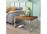 Finebuy Tavolino Quadrato 60Cm In Legno Massello Di Sheesham Con Struttura Cromata, Tavolo Da Salotto Di Design, Tavolo Da Divano Con Struttura In Metallo, Tavolino In Vero Legno
