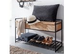 Panca Con Contenitore 90X52X38 Cm In Legno Massiccio Di Mangrovia / Metallo Panca Da Corridoio Marrone | Wohnling