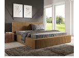 Gutto Letto Imbottito Su Misura Filo Colore Senape 200X200 In Tessuto A Coste Con Rete A Doghe In Legno Design Moderno In Colori Di Tendenza, Senza Contenitore