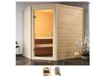 Sauna WELLTIME Juli, beige (naturbelassen), ohne Ofen, (ohne Ofen), Saunen, ohne Ofen