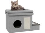 Pawhut Grotta Per Gatti, Casa Per Gatti, Rifugio Per Gatti Con 2 Ciotole In Acciaio Inox, Letto Per Gatti Con Cuscino, Tappetino Tiragraffi, Casa Per Cani E Gatti Fino A 8 Kg, Poliestere, 78 X 48 X 49,5 Cm, Grigio