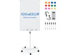 Costway Supporto Per Lavagna A Fogli Mobili 100X65Cm, Lavagna Magnetica Mobile Con Pennarelli, Cancellino E Rotelle, Altezza Regolabile Fino A 192Cm, Cancellabile A Secco