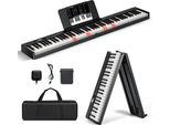 Costway Tastiera Elettrica Pieghevole Con 88 Tasti Illuminati A Grandezza Naturale, Finitura Con Venature Del Legno Migliorate, Funzione Split, 2 Modalità Didattiche, Pianoforte Digitale Con Doppia Connessione Wireless, MP3/USB/MIDI, Nero