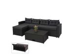 Poly-Rattan Garnitur MCW-J34, Balkon-/Garten-/Lounge-Set Sitzgruppe Sofa, Staufach ~ Schwarz, Kissen Dunkelgrau