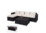 Poly-Rattan Garnitur MCW-J34, Balkon-/Garten-/Lounge-Set Sitzgruppe Sofa, Staufach ~ Schwarz, Kissen Creme-Beige
