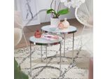 Finebuy Design Tavolino Rotondo Ø 50/42 Cm - 2 Pezzi Bianco Argento Con Piano In Vetro Tavolino Da Salotto Set Di 2 Tavolino In Vetro Milk