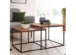 Finebuy Set Di 2 Tavolini Quadrati In Legno Massiccio Di Acacia - Set Di Tavolini Da Salotto Con Struttura In Metallo Nero - Tavolini Dal Design Industriale Moderno