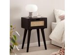 Finebuy Console Da Letto In Legno Massiccio Di Mango Con Cassetto In Rattan Nero - Comodino In Design Boho, Comodino Letto A Molla, Vimini Viennese Fatto A Mano