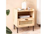 Finebuy Console Da Letto In Legno Massiccio Di Mango Rattan - Comodino In Design Boho Naturale Con Ripiano A Cassetto, Comodino Letti A Molle - Vimini Viennese