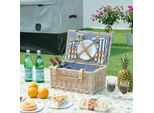 Cestino Da Picnic 'Lumparland' Set Completo Per 4 Persone In Vimini 42 X 28 X 20 Cm Bianco / Blu