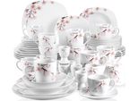 Set Di Stoviglie In Porcellana, Elegante Motivo Vegetale, Servizio Per 6 Persone, 50 Pezzi