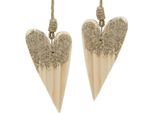 Decorazione Natalizia Cuore In Legno Da Appendere Con Glitter Oro 18X10Cm Set Di 2