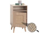 Nachttisch MCW-M39, Nachtschrank Kaffeetisch Beistelltisch, StaufäCher, Kubu Rattan Holz Melamin, Eiche-Optik 71X40X41Cm