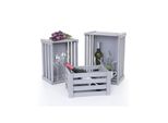 3Er Set Holzkiste MCW-C56, Weinkiste Dekokiste Aufbewahrungskiste Obstkiste, Shabby-Look Vintage ~ Grau, Shabby