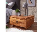 Finebuy Comodino Basso In Legno Massiccio Di Sheesham - Comodino Artigianale Con Cassetto, Console Da Letto Futon Dal Design Piatto - 40X40X25 Cm