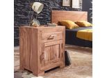 Finebuy Comodino In Legno Massiccio Di Acacia - Comodino Con Cassetto E Anta Fatto A Mano, Comodino Per Camera Da Letto Letto 50X40X60Cm