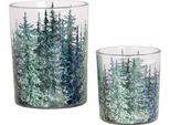 Set Di 2 Portacandele Clayre & Eef Ø 7X8 / 10X13 Cm Abeti In Vetro Verde