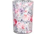 Portacandele Clayre & Eef Ø 12X18 Cm Fiori Di Vetro Rosa Grigio