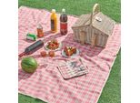 Cestino Da Picnic 'Bucchianico' Per 2 Persone Completo Di Piatti, Bicchieri, Posate, Coperta In Vimini Natura/Rosso