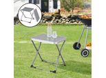 Sgabello E Tavolo Da Campeggio 2 In 1 'Barete' Struttura In Metallo Pieghevole 47 X 47 X 37 Cm Grigio