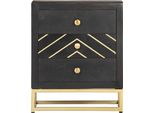 Syfax™ Comodino Nero E Oro 40X30X50 Cm In Legno Massello Di Mango