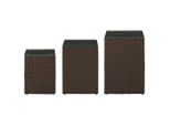 Tavolini 3 Pezzi Con Piano In Vetro In Poly Rattan Marrone