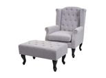 Sessel Chesterfield Oxford, Relaxsessel Clubsessel Ohrensessel, Wasserabweisend Stoff/Textil ~ Grau Mit Ottomane