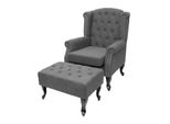 Sessel Chesterfield Oxford, Relaxsessel Clubsessel Ohrensessel, Wasserabweisend Stoff/Textil ~ Dunkelgrau Mit Ottomane