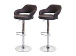 2Er-Set Barhocker MCW-F16, Barstuhl Tresenhocker Drehhocker, Mit Lehne Kunstleder ~ Braun-Schwarz