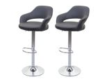 2Er-Set Barhocker MCW-F16, Barstuhl Tresenhocker Drehhocker, Mit Lehne Kunstleder ~ Grau-Schwarz