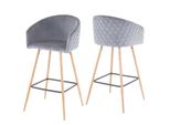 2Er-Set Barhocker MCW-D72, Barstuhl Tresenhocker KüChenhocker Mit Lehne, Metall Holzoptik ~ Samt, Grau