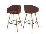 2Er-Set Barhocker MCW-D72, Barstuhl Tresenhocker KüChenhocker Mit Lehne, Holzoptik ~ Stoff/Textil, Braun