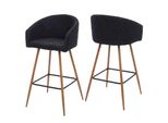 2Er-Set Barhocker MCW-D72, Barstuhl Tresenhocker KüChenhocker Mit Lehne, Metall Holzoptik ~ Stoff/Textil, Anthrazit-Grau