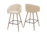 2Er-Set Barhocker MCW-D72, Barstuhl Tresenhocker KüChenhocker Mit Lehne, Metall Holzoptik ~ Stoff/Textil, Creme-Beige