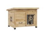 Katzenhaus aus Holz, Katzenhütte Outdoor, Katzenhöhle mit Türvorhang Gelb
