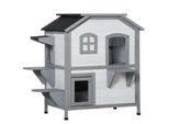 Katzenhaus Outdoor Katzenhütte 2-Etagen Katzenvilla Asphaltdach Weiß