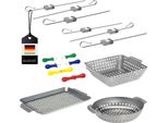 Bremermann Veggie Grill Set 13 Pz. Cestelli Per Grigliare, Piastre Per Grigliare, Spiedini Per Grigliare E Porta Pannocchie In Acciaio Inox