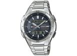Funkchronograph Casio Funk, Schwarz (Silberfarben, Dunkelblau), Armbanduhren, Herren, Solaruhr, Armbanduhr, Digitaluhr, Edelstahlarmband,Bis 10 Bar Wasserd.