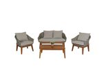 Gartengarnitur MCW-N37, Garten-/Lounge-Set Sofa Sitzgruppe, Poly-Rattan Holz Akazie ~ Grau, Kissen Hellgrau