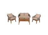 Gartengarnitur MCW-N37, Garten-/Lounge-Set Sofa Sitzgruppe, Poly-Rattan Holz Akazie ~ Grau, Kissen Beige