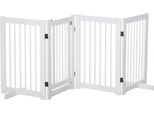 Pawhut Barriera Per Cani In 4 Pezzi, 204 X 75 Cm Cancelletto Di Sicurezza Pieghevole Con Porta, Cancelletto Per Cani Autoportante Con 2 Piedini Di Sostegno, Cancelletto In Legno Per Corridoio, Cucina, Scale, Bianco