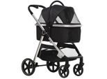 Hundewagen, 2 in 1 Hundetrolley mit Kissen faltbarer Hundebuggy Schwarz