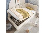 Flieks Letto Imbottito Idraulico Divano Letto 90X190Cm, Letto Imbottito Letto Per Bambini Letto Per Ragazzi Con Rete A Doghe, Divano Letto Daybed, Velluto, Beige